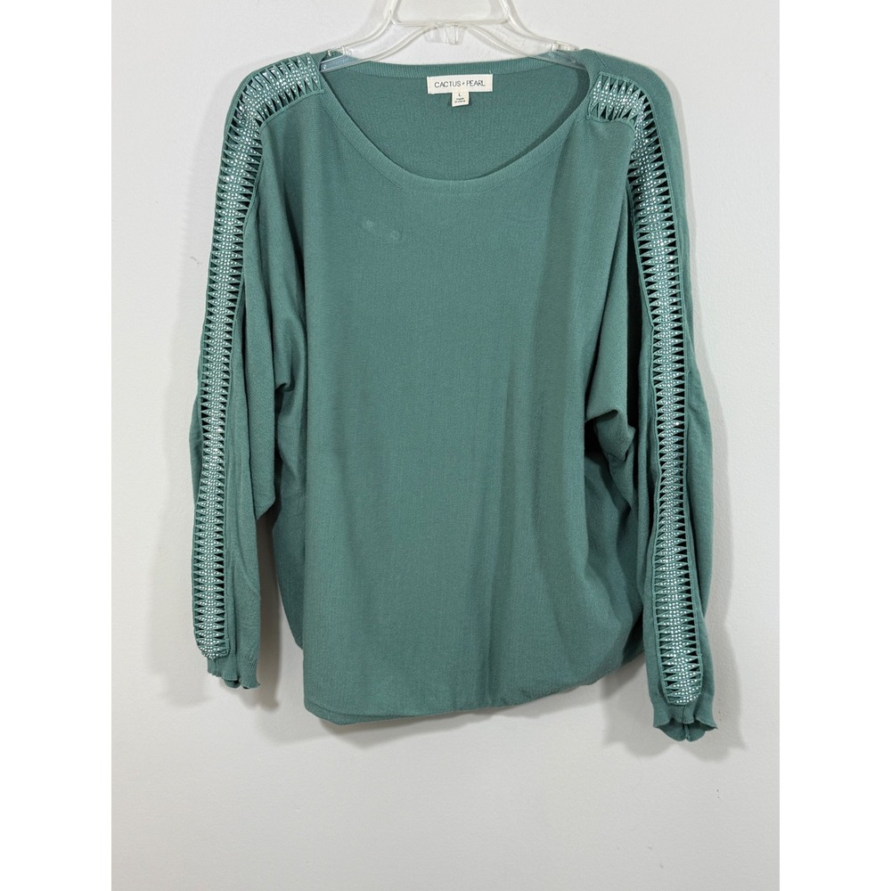 Cactus + Pearl Sweater Women's L Sage Green Studded Western Boho